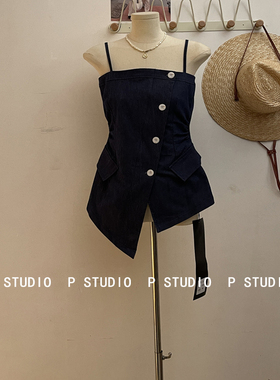 ADD 正版2025夏季新款收腰显瘦不规则带拉链设计感吊带上衣女