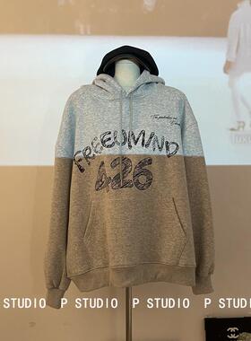 秋冬新款纯棉银狐绒加厚连帽卫衣宽松设计感小众潮牌字母外套