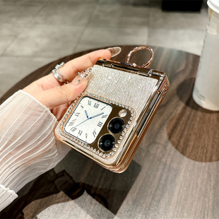 适用华为novaflip手机壳新款女novafilp闪粉水波纹nova电镀flip保护套noveflip折叠屏PSD一AL00指环支架psdal