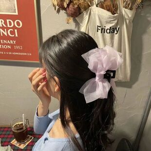 韩国东大门新款气质绢纱蝴蝶结大号抓夹发抓仙女头花鲨鱼夹发饰女