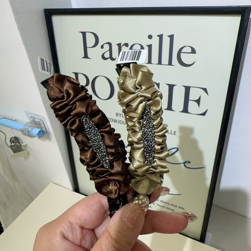不退换韩国发饰品新款褶皱砂糖水钻气质简约高马尾竖夹香蕉夹发夹