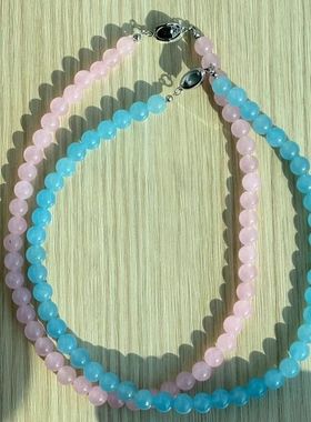 冰透粉色天蓝色彩色串项链