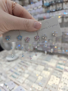 韩国东大门新款流苏S家水钻小花长款韩系甜美高级感气质耳钉耳环