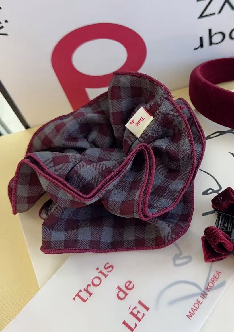 韩国东大门Trois de LEI新款布艺格子韩系慵懒风气质大肠圈发圈女