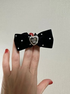 黑色丝绒水钻爱心蝴蝶结发圈小众甜美头花发绳头绳 韩国东大门新款