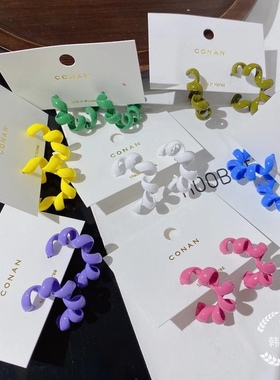 韩国代购2024新款糖果色彩色电话线百搭时尚气质耳圈耳环耳饰女潮