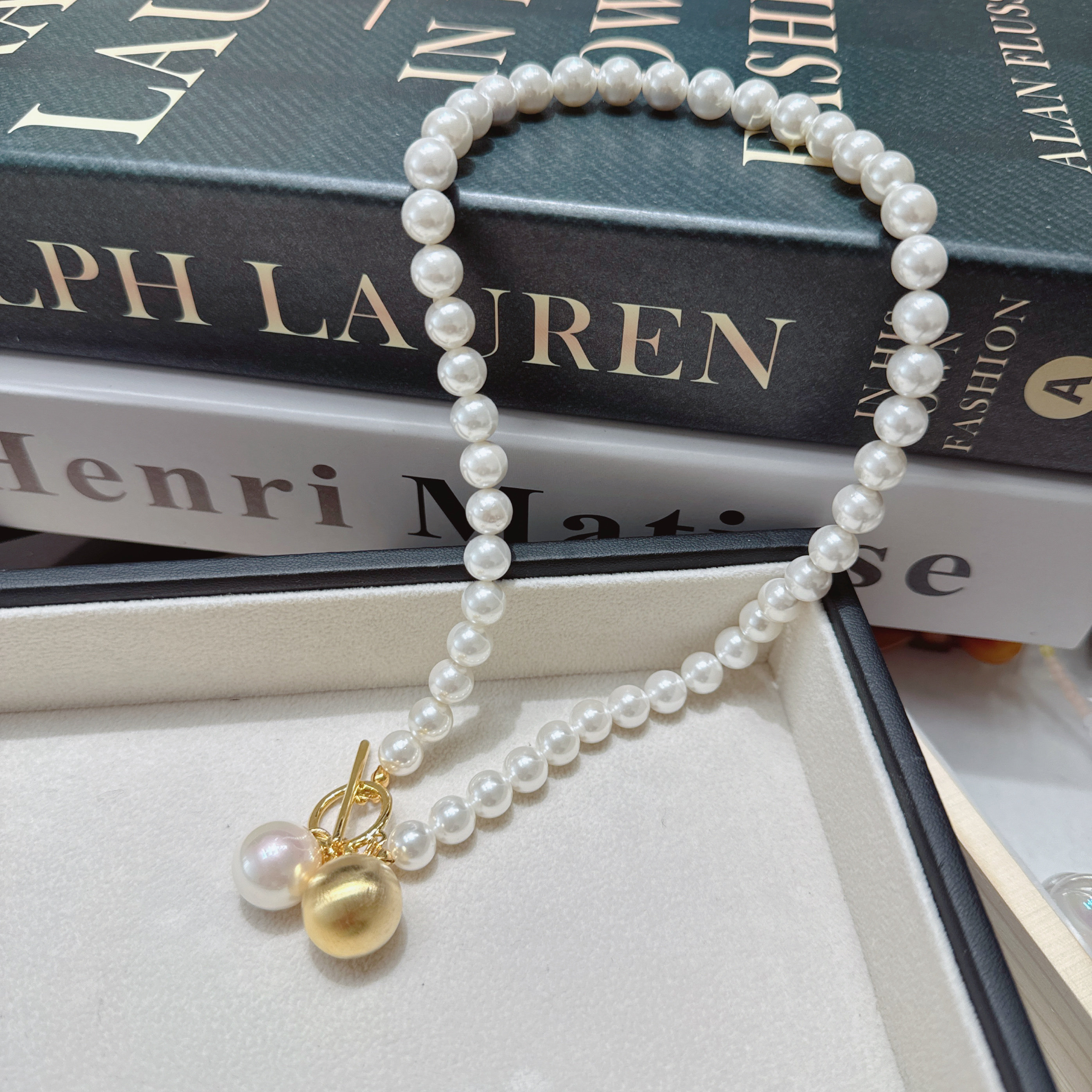 韩国进口新款法式欧美风ins珍珠球球OT扣时尚个性项链锁骨链甜酷