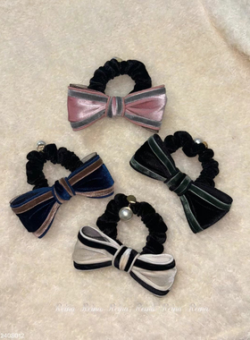韩国东大门新款reina丝绒珍珠蝴蝶结高级感马尾发圈发绳头花头绳