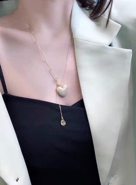 韩国东大门代购新款满钻爱心吊坠气质甜美小众时尚锁骨链项链女潮