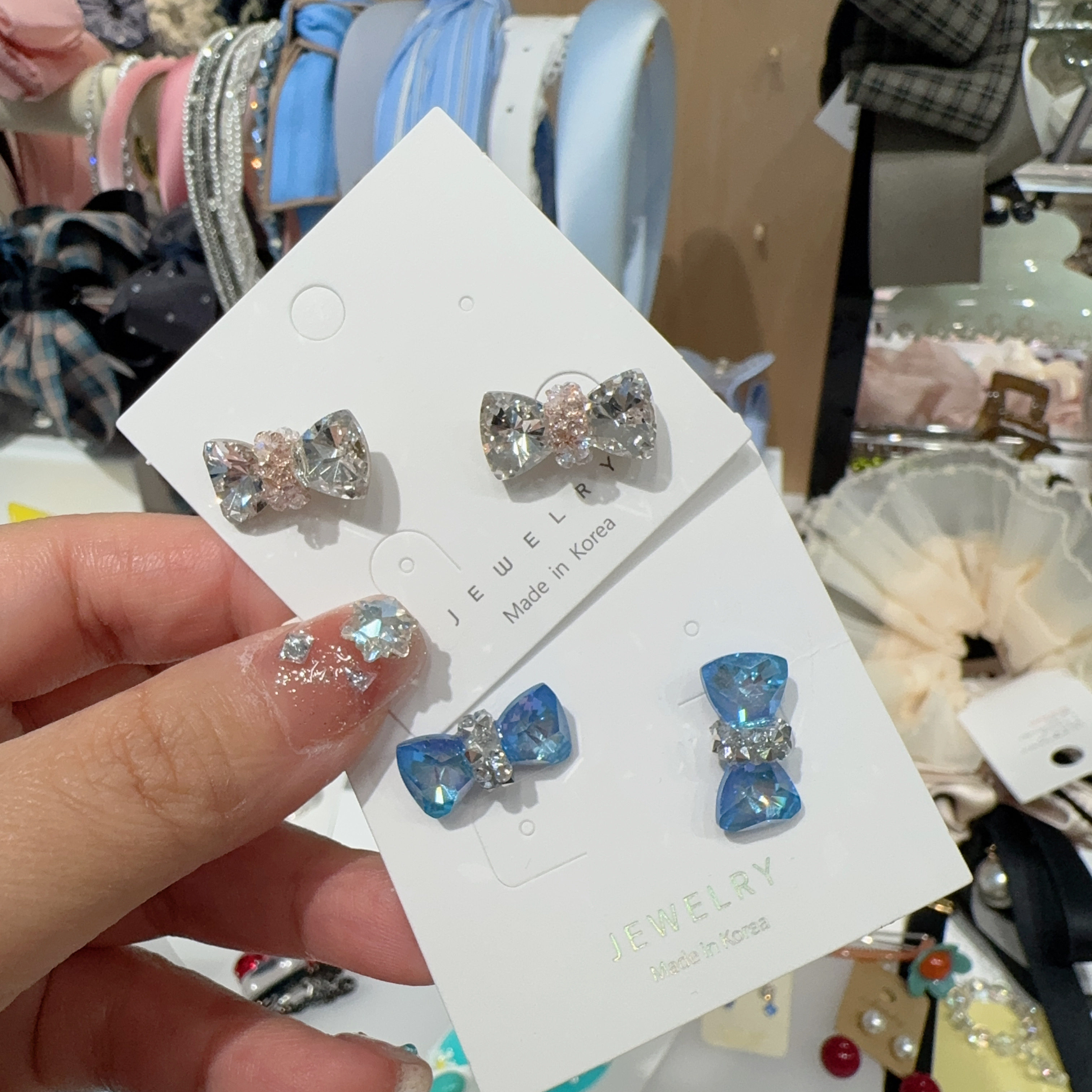 不退换韩国耳饰品新款砂糖水钻蝴蝶结精致高级感气质耳钉耳环耳饰