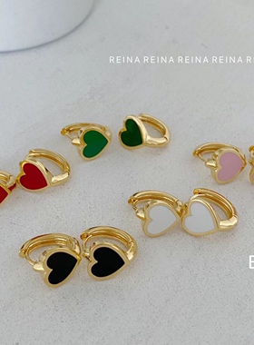 韩国东大门reina新款金属风小众白色爱心耳扣气质百搭耳环耳圈女