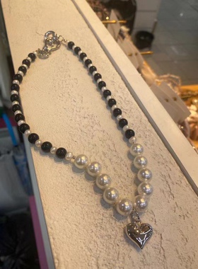 韩国珍珠串珠爱心锁骨链新款项链