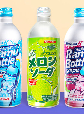 日本进口三佳丽波子汽水碳酸饮料三佳利sangaria葡萄味哈密瓜果味