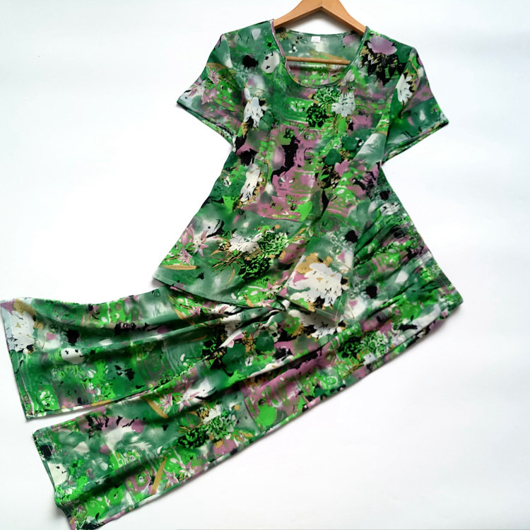 妈妈夏装中年女装短袖上衣服装套装2023新款4050岁中老年真丝T恤