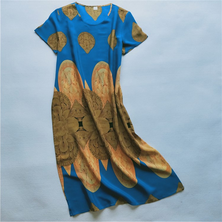 2023夏新款桑蚕丝真丝连衣裙沙滩裙妈妈装大码女装打底衫t恤长款