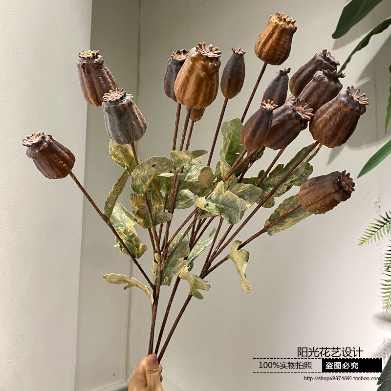 美式仿真罂粟果 莫兰迪色网红植物浆果 复古客厅餐桌装饰插花摆件
