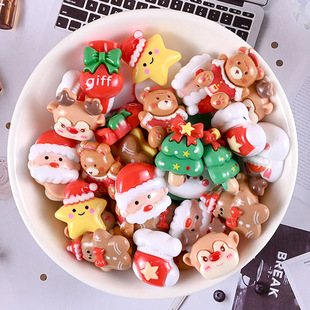 新款 饰配件亮面可爱发夹抓夹可爱DIY奶油胶树脂配件 亮面圣诞节装