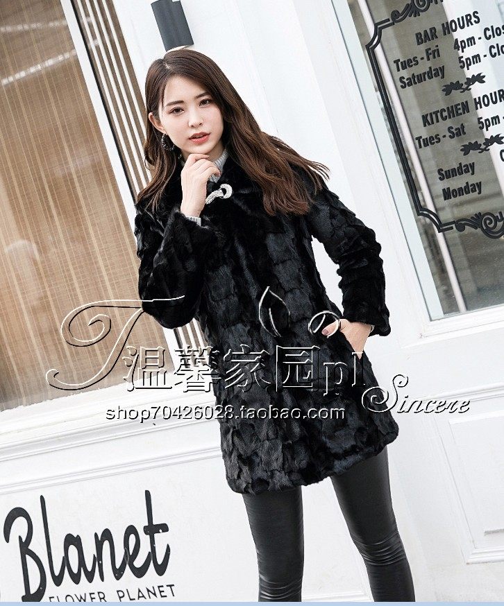 水貂皮毛一体连带帽韩版中长款女装女士式皮草外套春秋冬新款