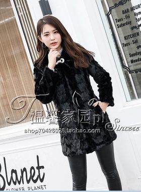 水貂皮毛一体连带帽韩版中长款女装女士式皮草外套春秋冬新款