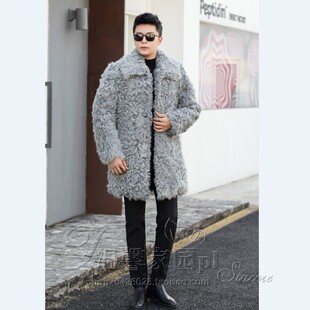 秋冬皮衣羊口羔羊皮毛一体方领宽松男装皮草外套潮青年男装新款