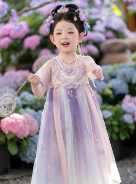 汉服女童2026夏季款儿童国风仙气薄款紫色公主连衣裙女宝古风襦裙