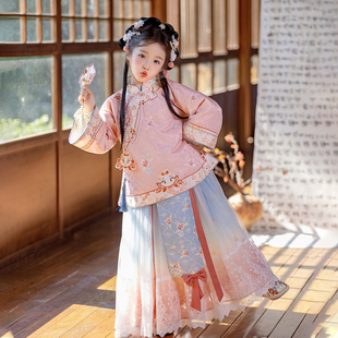 汉服女童2025冬款儿童新中式国风拜年服套装小女孩加绒明制马面裙