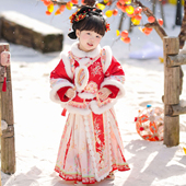 加厚马面裙小女孩红色喜庆拜年服唐装 汉服女童2025冬款 儿童新中式