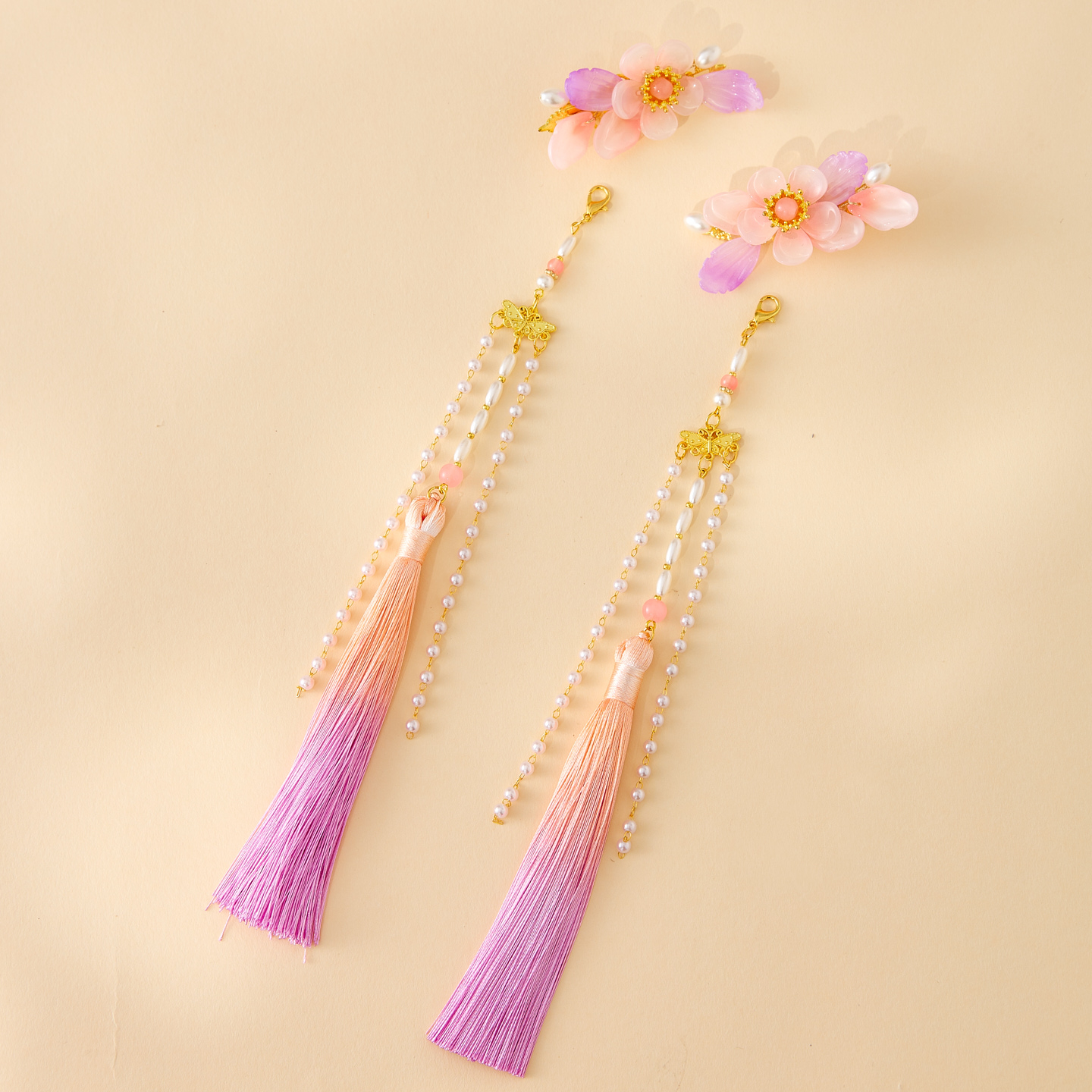 古月家【紫晶花】汉服女童古风仙气水晶发饰女孩搭配襦裙流苏对夹