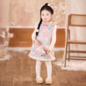 汉服女童2025冬款 儿童新中式 国风仙气旗袍裙女孩夹棉背心裙连衣裙