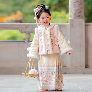 女孩仙气拜年服 国风明制马面裙套装 汉服女童2025秋冬款 儿童新中式