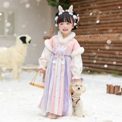 汉服女童冬款2025新款儿童古风仙气加绒公主连衣裙小女孩国风襦裙