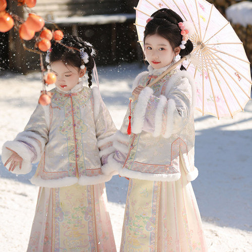 汉服女童2025冬款儿童新中式国风明制马面裙套装小女孩过年拜年服