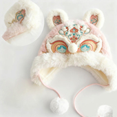 女宝宝新年虎头帽汉服女童搭配国风襦裙手工刺绣保暖毛绒新年帽子