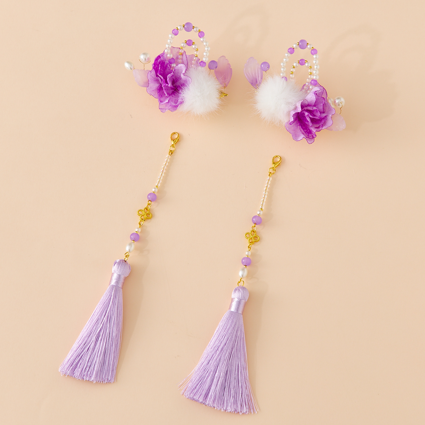 汉服女童冬款儿童可爱毛球长款流苏对夹女孩国风仙气搭配襦裙发饰