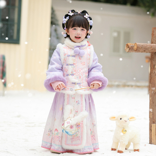 加厚拜年服 国风加绒马面裙套装 汉服女童2025冬款 儿童仙气新中式