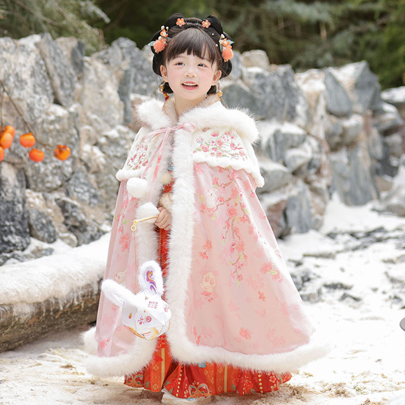 儿童汉服斗篷秋冬外出中国风中长款公主连帽披风女孩加绒保暖披肩,童装/婴儿装/亲子装,汉服,淘宝优惠券,粉丝福利购,淘宝优惠卷