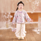 汉服女童2025秋冬儿童新中式 子套装 国风仙气两面穿加厚短款 外套裤