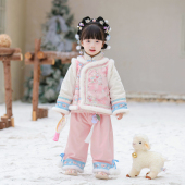 子套装 国风仙气过年拜年服女孩加绒裤 儿童新中式 汉服女童2025冬款