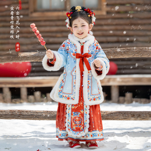 红色马面裙 国风拜年服套装 汉服女童2025冬款 儿童高端仙气新中式