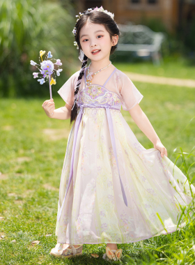 汉服女童2026夏季薄款女孩国风仙气飘逸公主连衣裙儿童紫色公主裙