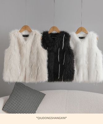 女童环保皮草马甲2025年新款秋冬装儿童洋气加厚保暖背心毛毛坎肩