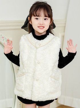 2026年秋冬新款女童仿皮草小香风马甲兔毛洋气潮毛毛坎肩加厚背心