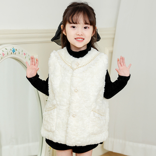2025年秋冬新款女童仿皮草小香风马甲兔毛洋气潮毛毛坎肩加厚背心