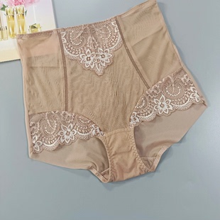 內(nèi)褲 大連外貿(mào)出口剩余女士高腰微收腹蕾絲透氣舒適無痕短褲 兩條裝