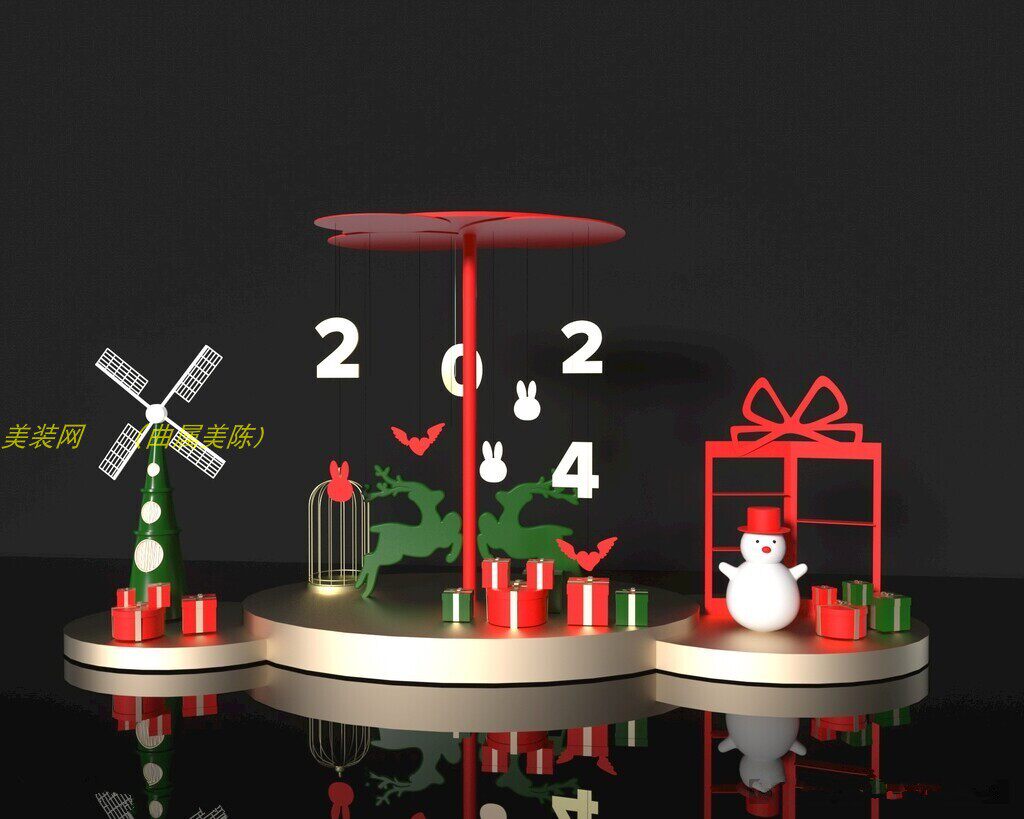 圣诞风车装饰三角片圣诞树铁艺美陈摆件橱窗DP点打卡小鹿氛围雪花