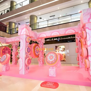 中国风主题美陈框架牛皮鼓造型花灯定制集会摆件走廊装饰