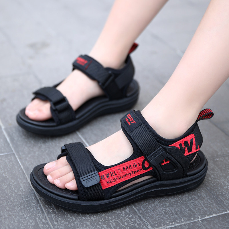 abc shield儿童凉鞋2023夏季中大童轻便软底小男孩露趾学生沙滩鞋