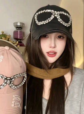 重工水钻眼镜棒球帽做旧破洞帽子