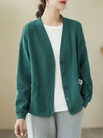 Японская трикотажная толстовка, куртка, цветной лонгслив, кардиган, свободный крой, V-образный вырез