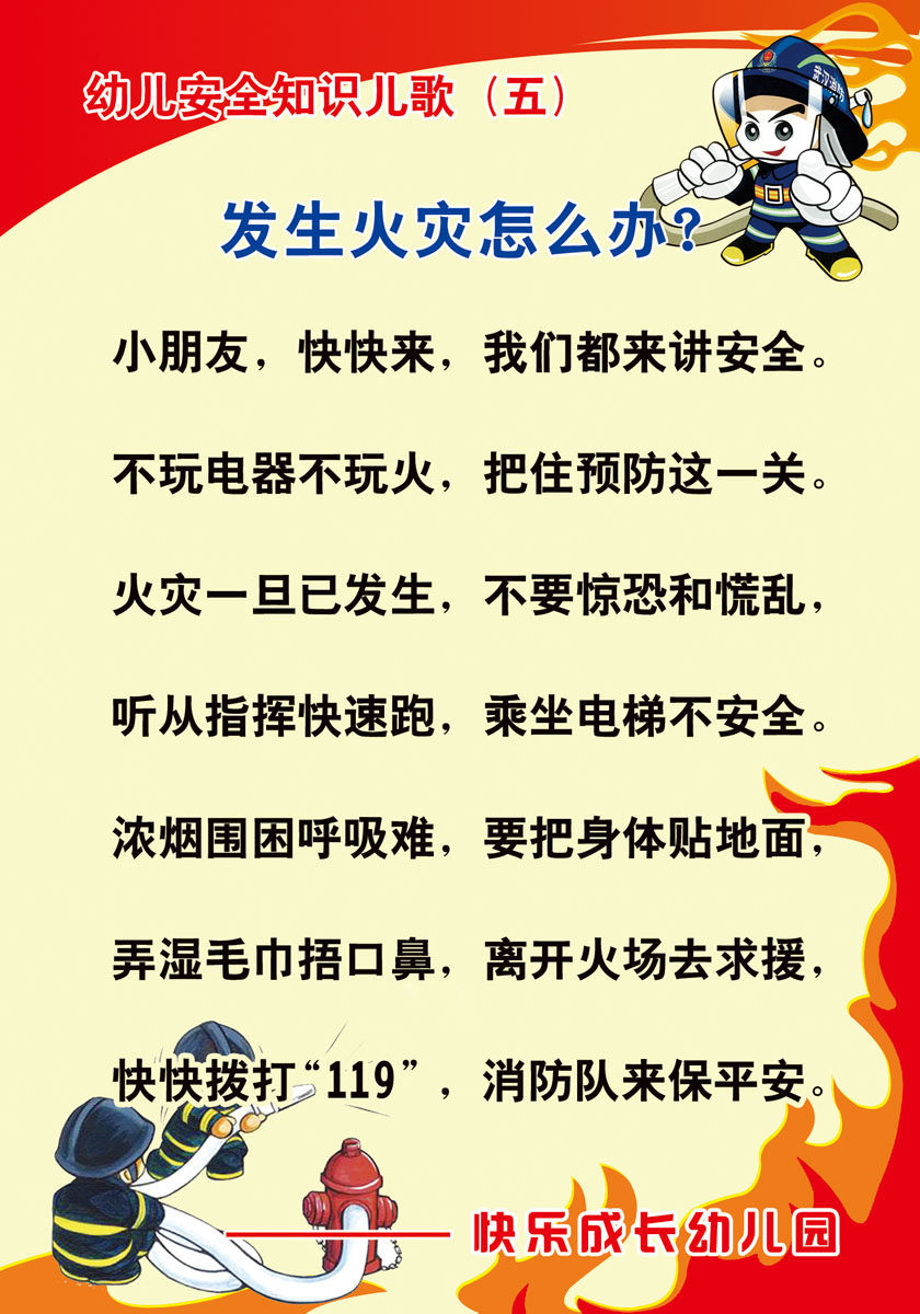 663画布海报展板喷绘素材贴纸557幼儿园安全知识儿歌火灾怎么办
